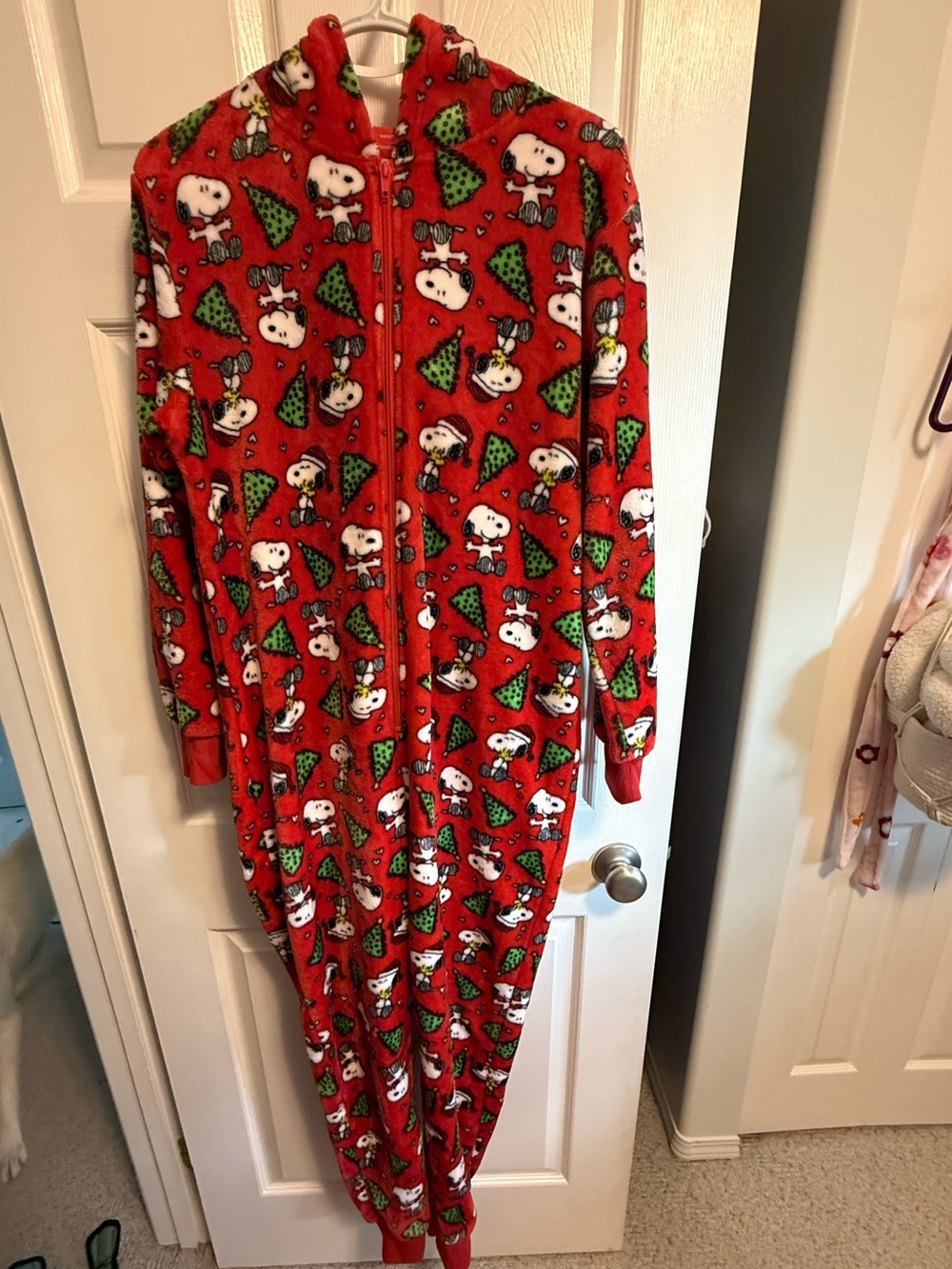 Bluenotes Christmas Snoopy and Woodstock Fleece Onesie with Hood